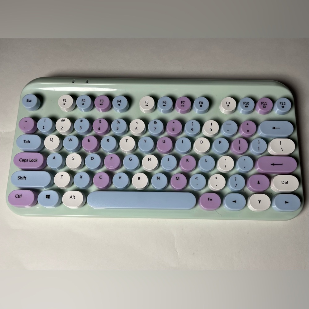 Fabulous Sarina Typewriter wireless keyboard.  Green, lilac, blue & white!